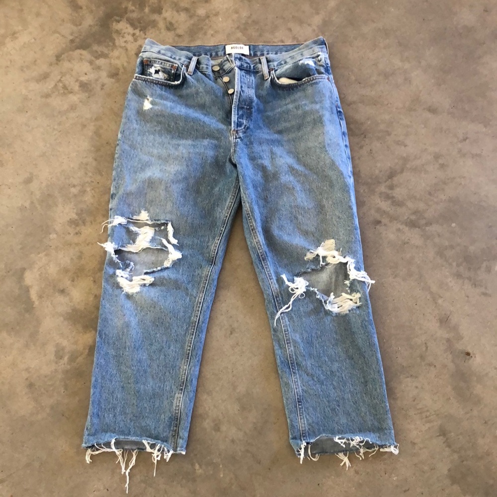 Agolde button fly ripped jeans boyfriend